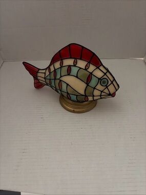 Stained Glass Fish Lamp - Red, Cream, Mint & Green Accent